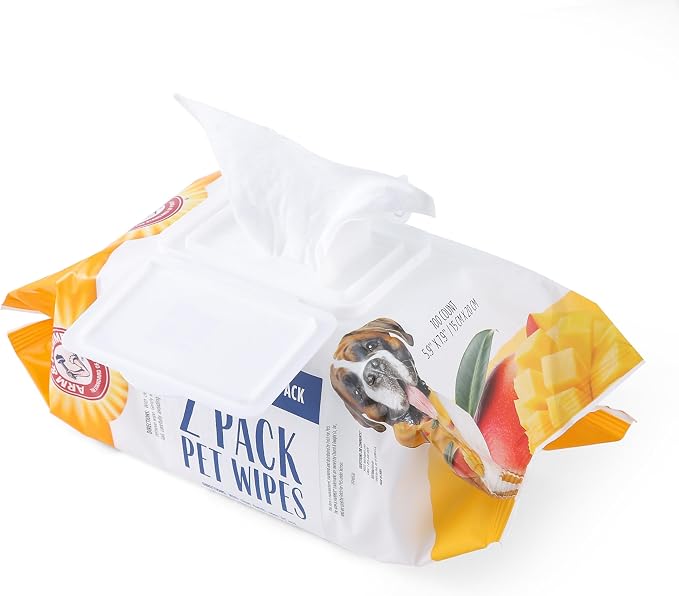 Arm and Hammer for Pets Heavy Duty Multipurpose Dog Bath Wipes, Mango Scent - All Purpose Wipes Remove Odor and Refresh Your Dog’s Skin Between Baths, 100 Count - 2 Pack