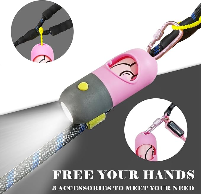Dog Waste Bags Holder with LED Flashlight Doggie Poop Bags Dispenser with 13 Rolls Leak-Proof Pet Trash Bags Rechargable USB Cable(Pink)