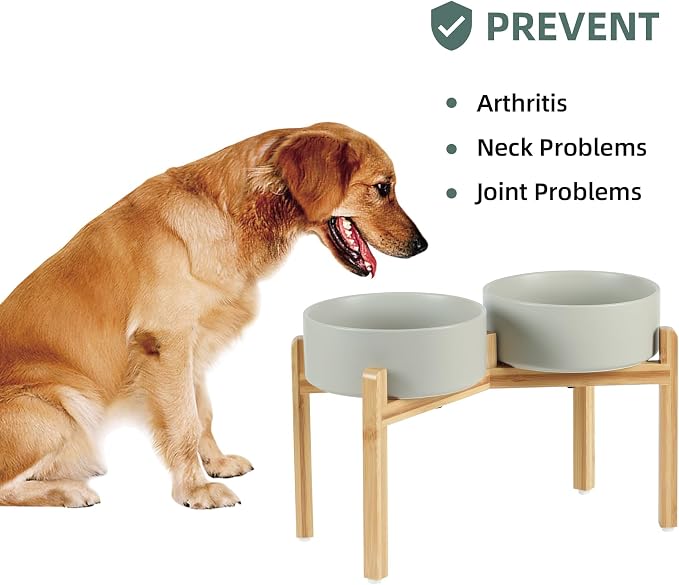 Havniva 8.3” Dog Bowls Elevated Ceramic Dog Food and Water Bowl Set, Double Raised Dog Water Bowl with Stand Non-Slip Rubber Base Large Capacity Feeding Pet Food Bowl for Large Dogs