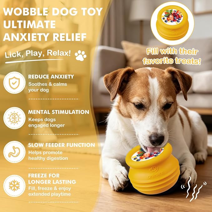 Treat Dispensing Dog Toy, Long-Lasting Interactive Puzzle Toys for Dogs, Stuffable Dog Enrichment Frozen Lick Treat Toy for Boredom, BPA Free Silicone Fetch Catch Chew Toy (Orange,S)