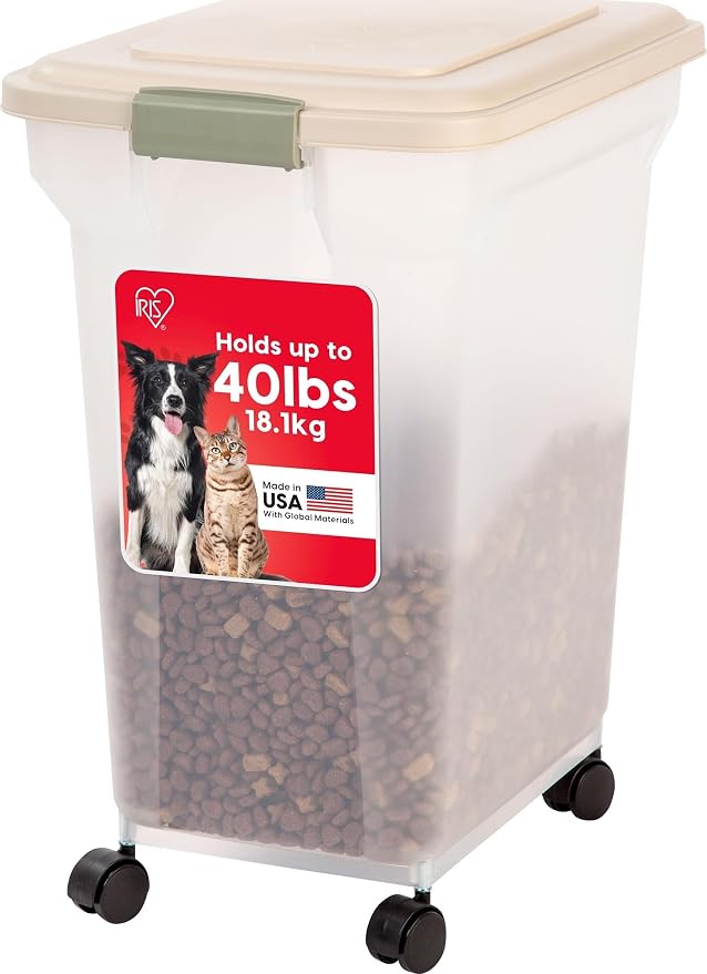 IRIS USA Dog Food Storage Container, Up to 40 lbs, Almond