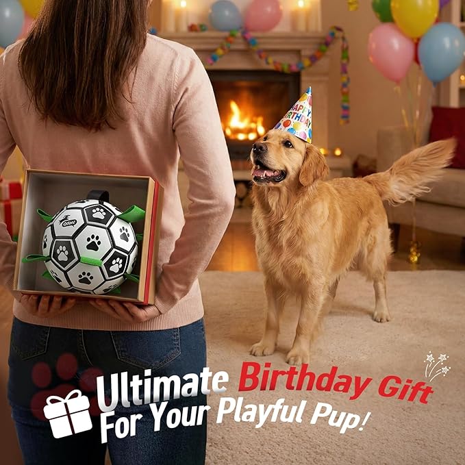 QDAN Large Dog Toys, Soccer Ball for Dogs with Straps, 9 Inch Big Dog Ball | Training Soccer Balls for >90 lbs Dogs, Giant Herding Ball for Dogs, Interactive Water Pool Toys for Tug Chase, Dog Birthday