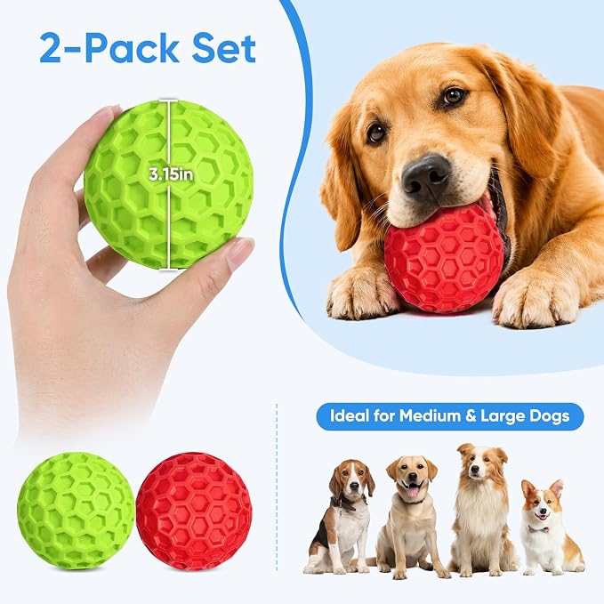 Squeaky Dog Balls Toy 2 Pack, Interactive Dog Toys for Aggressive Chewers, Squeaky Balls for Dogs, Durable Dog Chew Toys for Medium Large Dogs, Dog Balls for Aggressive Chewers, Outdoor Dog Toys