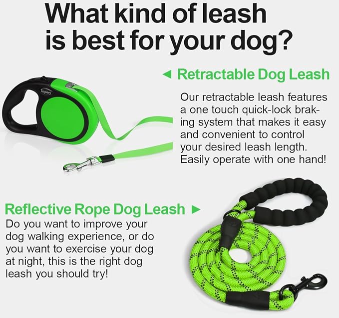 Taglory Retractable Dog Leash, One-Handed Brake, 16ft, Up to 44 lbs, Green | More Freedom While Staying in Control, Smooth Retraction, Tangle-Free Design, Easy-Grip Handle, Daily Neighborhood Walks