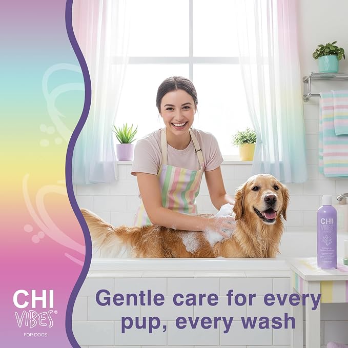 CHI Vibes for Dogs Soothing 2-in-1 Shampoo & Conditioner, 12 Oz | For sensitive skin, deodorizes, vegan formula, pH-balanced, gluten and paraben free, for puppies and adults