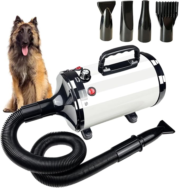 Dog Dryer High Velocity Professional Pet Grooming Dryer | Adjustable Temperature and Speed for Pets with 4 Nozzles