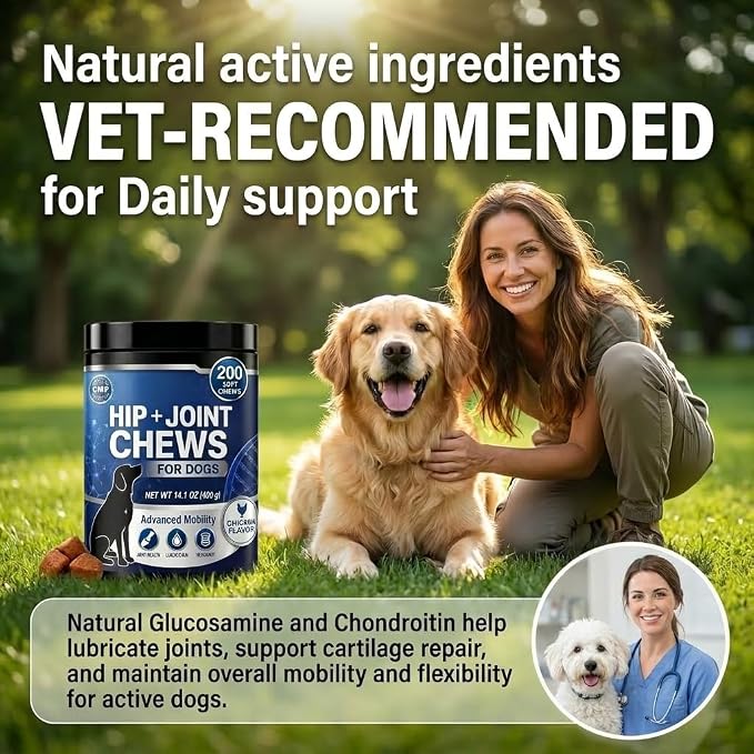 Glucosamine for Dogs Joint Support Supplement Dog Hip and Joint Chondroitin Chews Treats with MSM Dog Joint Pain Relief Mobility Supplements(Chicken Flavor)