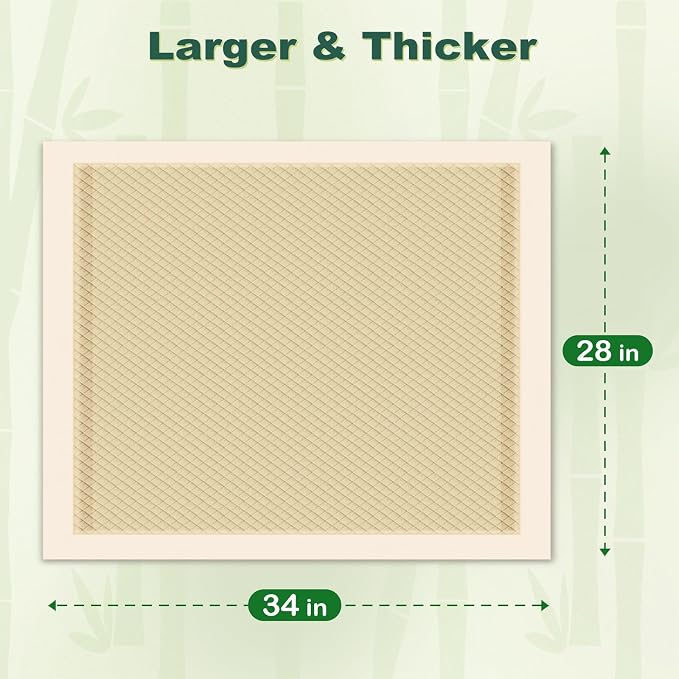 MIZOK Dog Pee Pads Extra Large 28"x34", Bamboo Puppy Pads Super Absorbent & Leak-Proof, 4-Corner Adhesive Tabs, Wee Wee Pads for Dogs, Superior Odor Protection, XL (30 Counts)