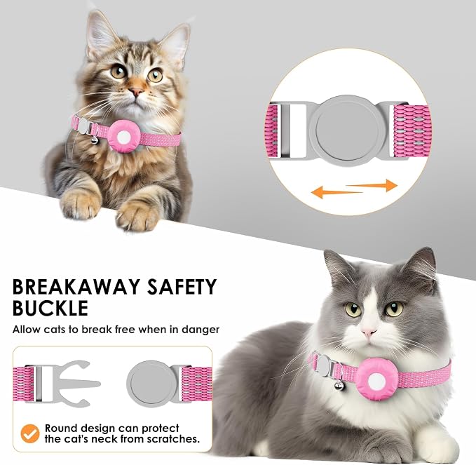 GPS Tracker for Cats-No Monthly Fee, Cat Tracker,Compatible with Apple Find My App (Only iOS), Waterproof Real-Time Cat Collar for Pets,Kids,Luggage & Assets | 367-Day Battery Life|(Pink)