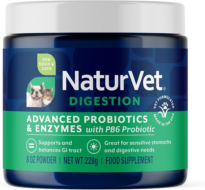 NaturVet Advanced Probiotics & Enzymes Powder for Dogs & Cats - 8oz