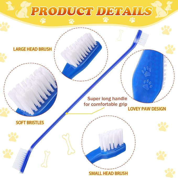 Nuenen 150 Pcs Dog Toothbrush Bulk Dual Headed Dental Soft Convenient Long Handle Puppy Toothbrush Individual Packaged for Cleaning Small to Large Dogs Cats Pets
