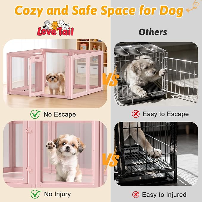 DIY Clear Acrylic Dog Playpen House,Quick Easy Assembly and Disassembly,Strong Floor Suction,Indoor and Outdoor Use,Easy Cleansing Puppy Fence (Skin Pink, 30.3" H, 8PCS)