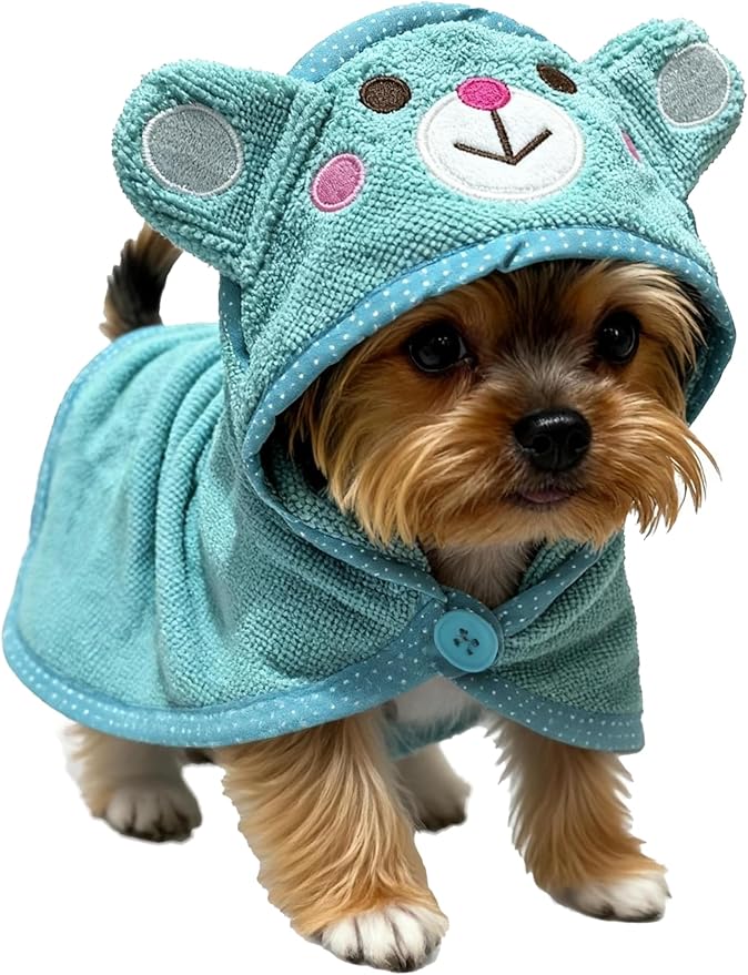 Dog Hooded Bathrobe Towel, Fast Drying Bath Towel Absorbent Warm Blanket Blue M