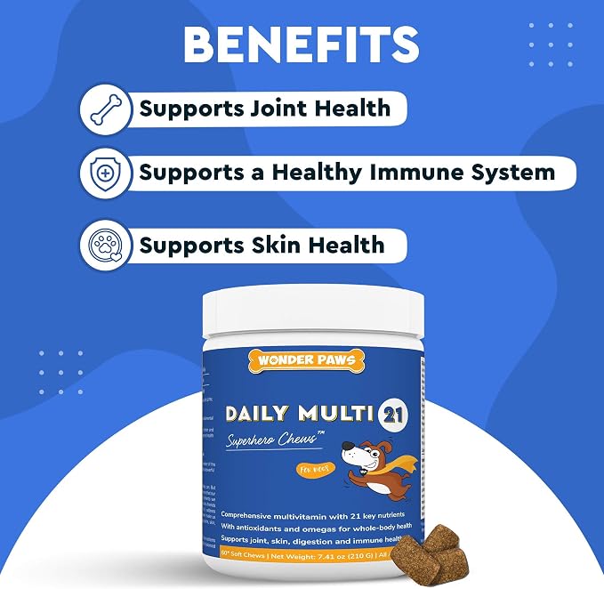 WONDER PAWS Omega Max Fish Oil Plus Daily Multivitamin Chews - for Dog Joint Health, Skin Moisture, Immune System Support & Daily Wellness - Omega Max 16 Ounces - Multivitamin 60 Chews
