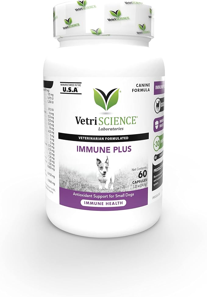 VetriScience Immunity Health Capsules for Small Breed Dogs, 120 Count | Immune Support Supplement for Medium & Large Breed Dogs with Vitamin C, CoQ10 & L-Lysine, Hypoallergenic Formula