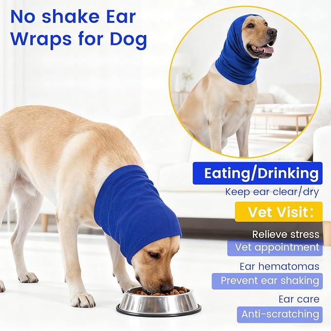 Quiet Dog Ear Muffs 1Pack, Anxiety Relief & Dog Ear Muffs Noise Protection for Grooming, Bathing, Fireworks, and Thunder – Soft Elastic Head and Ear (Medium, Blue)