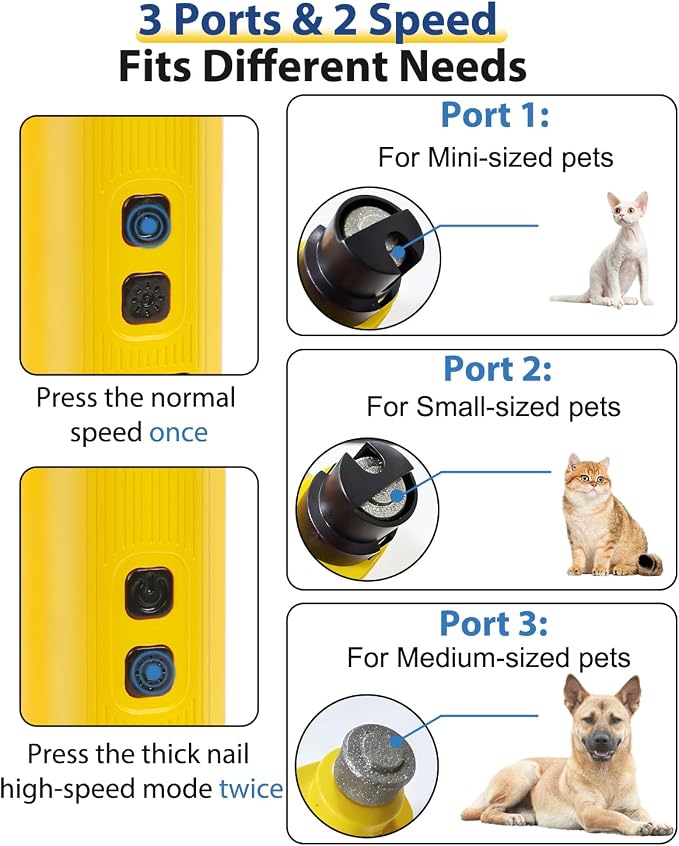 Electric Dog & Cat Nail Grinder with 2 LED Lights, Yellow