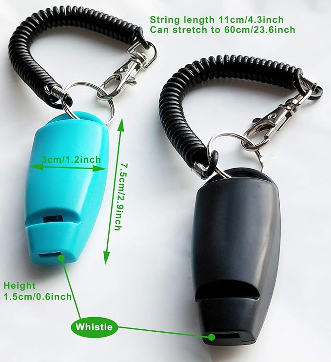 Pet Training Clicker Whistle with Wrist Strap, Black & Blue