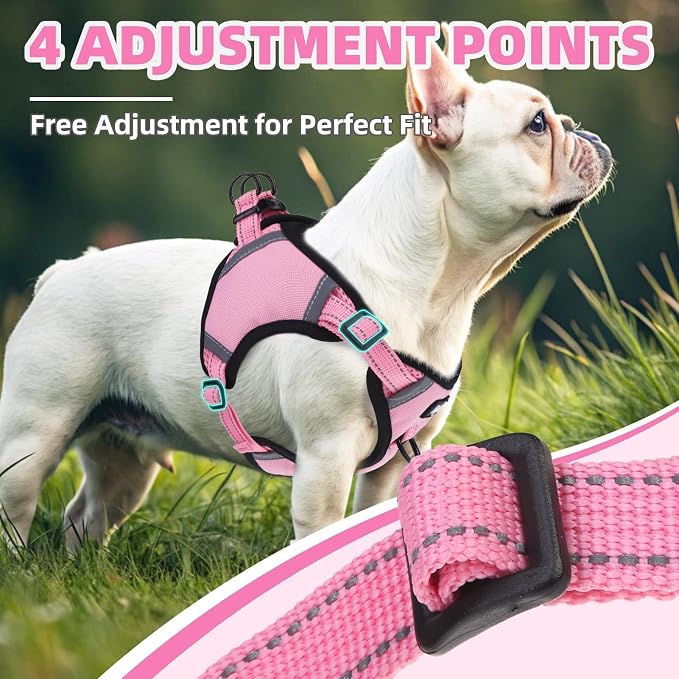 PUPTECK Dog Harness Small Sized Dog, Step in Adjustable Reflective Dog Vest Harness Escape Proof, No Pull Soft Padded Harness Easy Control, Pink, S
