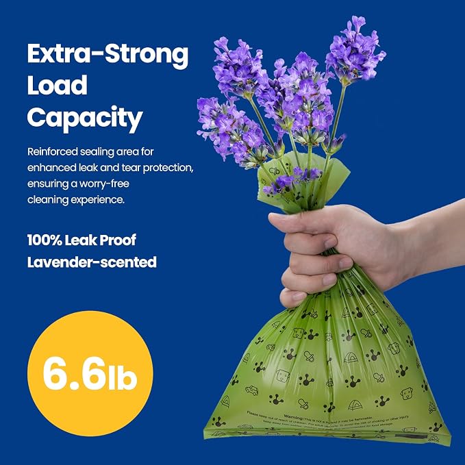 Dog Poop Bags, Cat Litter Bags, Guaranteed Leak Proof and Extra Thick Poop Bag Rolls for Dogs, Lavender Scented, 270 Count