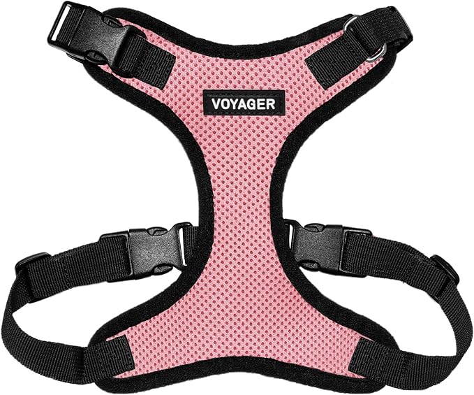 Voyager Step-in Lock Dog Harness - Pink/Black Trim, Medium | 17 - 21" in Chest, Adjustable, Breathable Air Mesh, Lightweight for Daily Walks, Strong Clips, Heavy Duty D-Ring