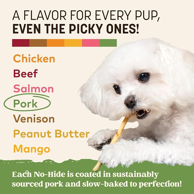 Earth Animal No Hide Stix - Long Lasting Rawhide Free Small Dog Chews Sticks, Pork - 20 Count Value Pack