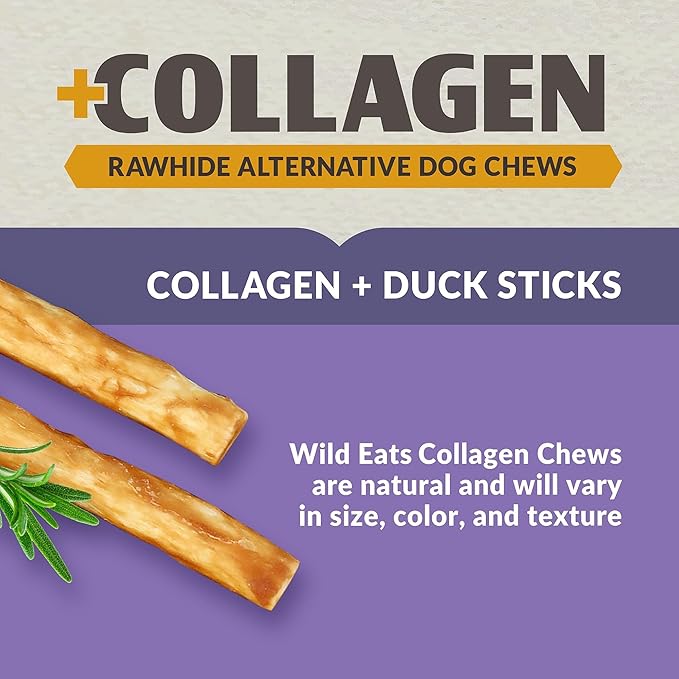 Wild Eats Real Duck Collagen Bully Sticks for Dogs (25 Pack,5 Inch) Long Lasting Dog Chews No Hide Dog Treat Bully Stick Alternative, Rawhide Free, Grain Free, High Protein