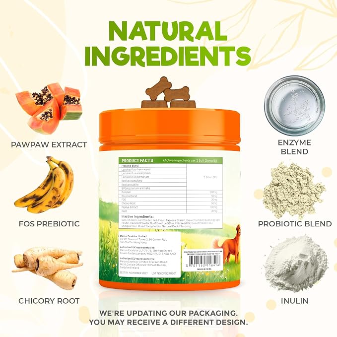 ZENO Probiotics for Dogs Chews - 150 pcs - Digestive & Gut Health Support - Probiotic Chews for Dogs with Enzymes & Natural Ingredients - Duck Flavor