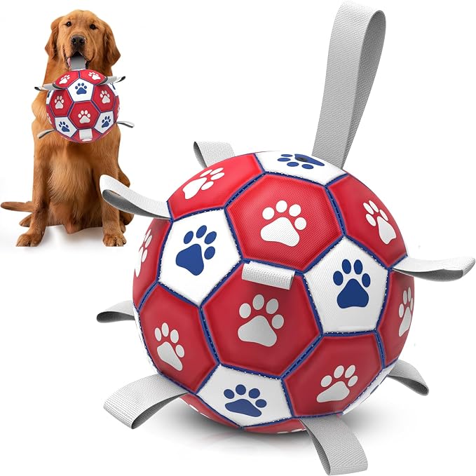 Diman Herding Ball for Dogs Large, 9 Inch Dog Soccer Ball with Straps | Dog Balls for 30-90 lbs Dogs,Dog Toys Soccer Ball for Indoo Outdoor Play, Dog Water Toys,Dog Birthday Gifts for Extra Large