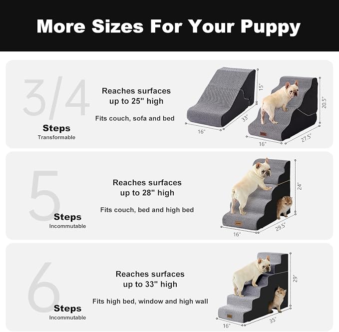 ZOMISIA Dog Ramp for Large Dogs - 24" H 5 Steps Pet Stairs for High Bed with Tunnel 2 in 1 with Zippers Suitable, Indoor Cat Ladders with Non-Slip Bottom, Black