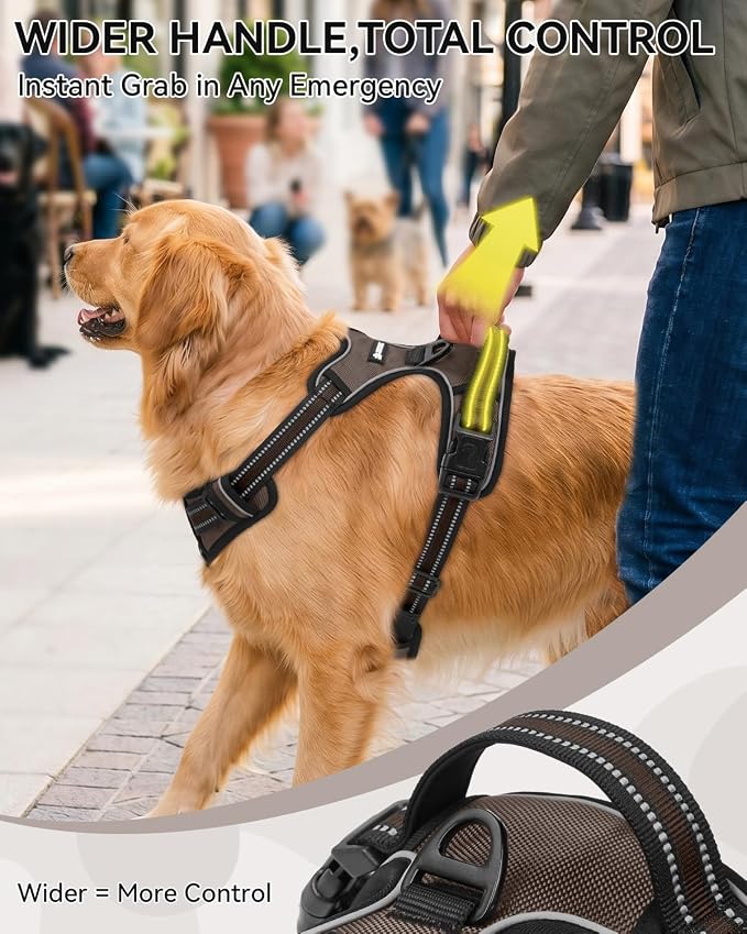 Joytale No Pull Dog Harness & Seat Belt, Easy On 3-Buckle, S, Brown | Front Clip Reduces Pulling, Escape-Resistant Design, Adjustable Fit, Soft Padding for Comfort, Secure Tether for Safer Travel