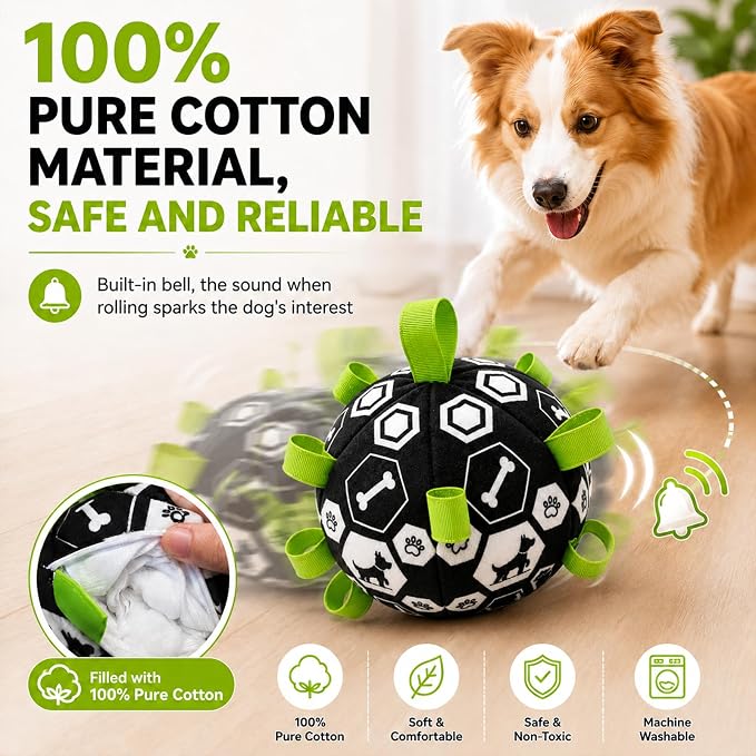 Dog Toys Dog Balls, Dog Soccer Ball Toy with Strap & Built-in Bell | Suitable for Small & Medium Puppies, Dog Birthday, Herding Ball, Birthday Gifts