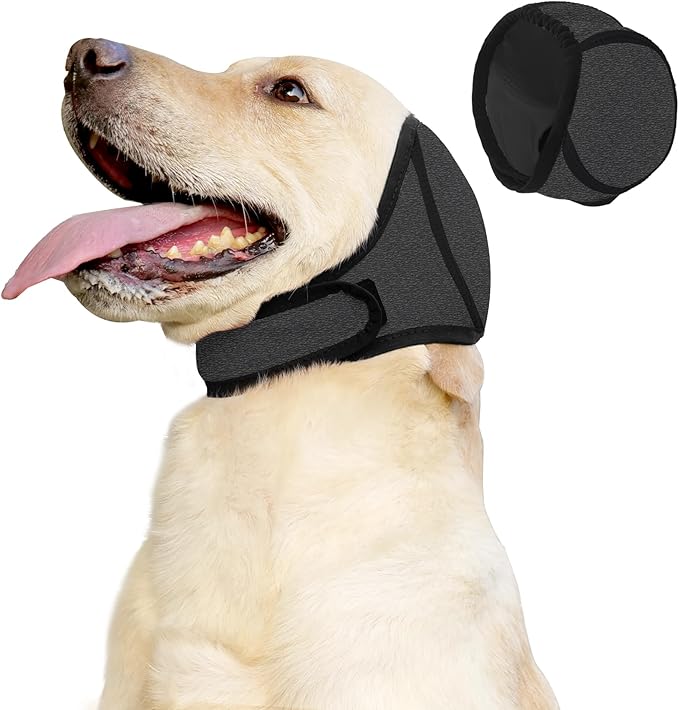 Waterproof Dog Bath Ear Covers & Calming Dog Snood – Aimosheng Reusable, Adjustable Anxiety Relief for Swimming, Grooming, Thunder & Fireworks Gray M