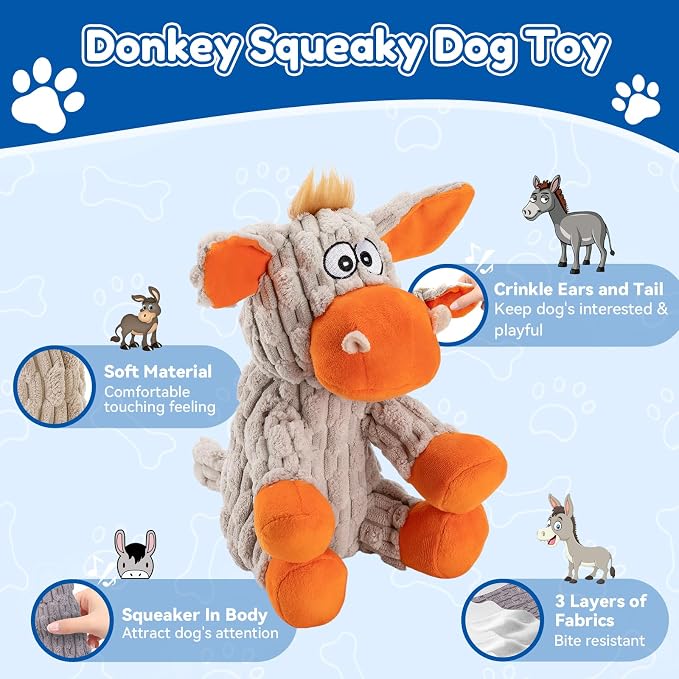 loncoldy Squeaky Dog Toys, Tough Chew Toys for Dogs, Crinkle Interactive Squeaky Stuffed Dog Toy for Small Medium Large Breeds, Plush Dog Toy to Keep Them Busy, Pet Toys for Dogs