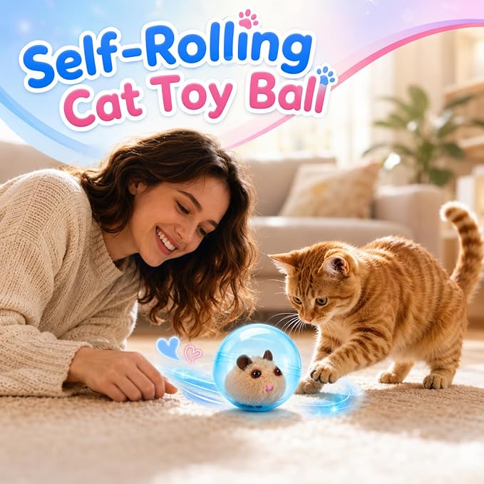 360° Self-Rolling Interactive Cat Toy Ball (Pink, Rabbit) | Automatic Rolling Pet Toy, Pet Fun Indoor Motion Activated Exercise Toys for Cats Dogs
