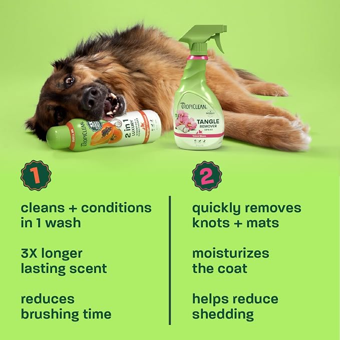 TropiClean Dog Shampoo and Conditioner & Dog Detangler Spray, Set of 2