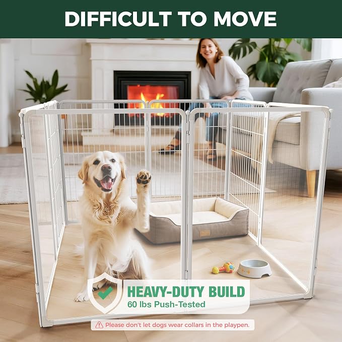 FXW AuraSpace Pro Acrylic & Wire Mesh Indoor Dog Playpen, 40" Height 8 Panels Metal Dog Pen for Medium and Large Dogs, White│Patented