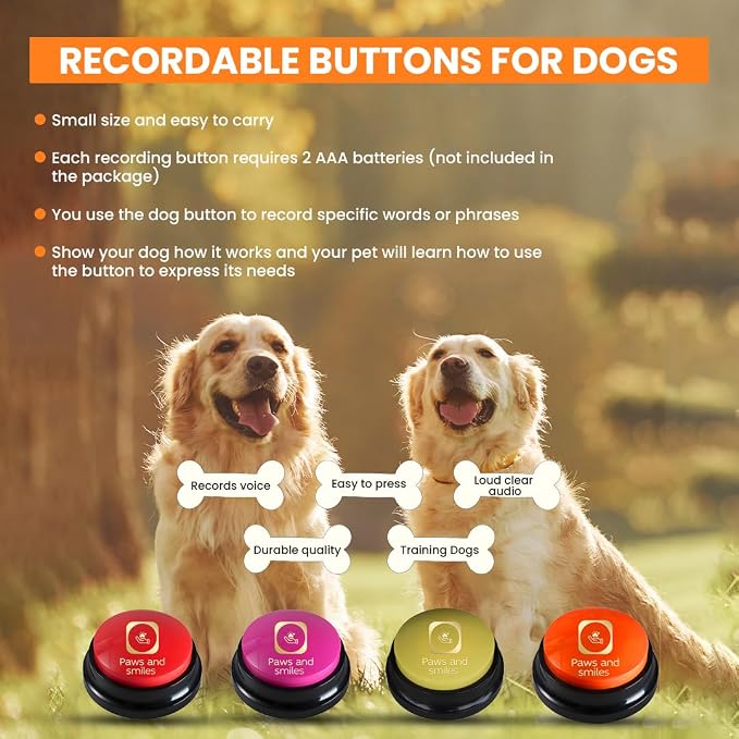 Paws and Smiles Dog Buttons for Communication, 8 Pack