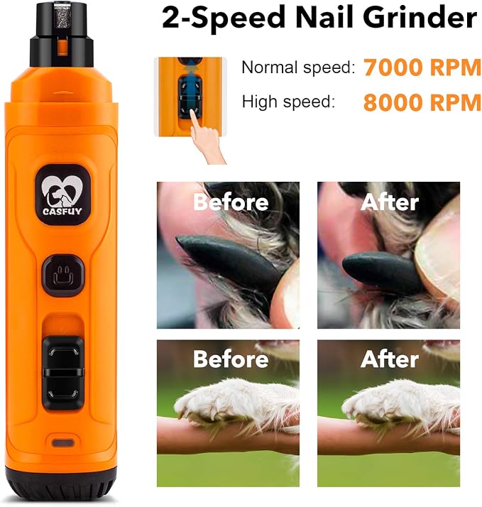 Casfuy New Version 2-Speed Dog Nail Grinder - Orange
