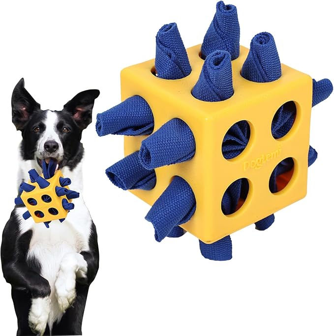 Dog Puzzle Toy, Dog Snuffle Ball, Interactive Puzzle Dog Toys for Small, Medium, Large Dog, Puppy Treat Dispenser, Cloth Strip Hiding Food Chew Toys(Yellow)