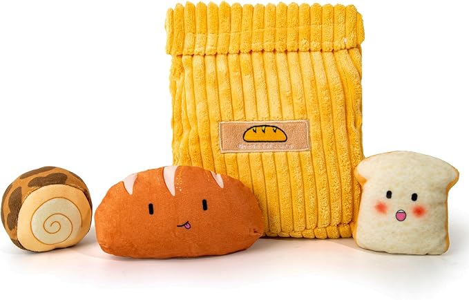 Hollypet Squeaky Hide and Seek Dog Toys for Small and Medium Dogs, Bread | Interactive Plush Stuffed Dog Squeak Toys for Small Medium Sized Dogs and Non-Aggressive Chewers, Puppy Teeth Clean Chew Toys