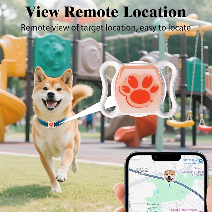 Pet GPS Tracker for Dogs & Cats No Monthly Fees No SIM Card iOS & Android | Stay Informed with 1-Minute Location Updates, Adjustable Collar Included, 1-Year Battery, IPX7 Waterproof