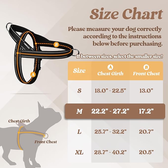 rabbitgoo Dog Harness No Pull, Quick Fit for Medium Sized Dog, Reflective | Chest Adjustable Pet Vest with Soft Padded Handle, No Choke Escape Proof for Walking Training, Black M