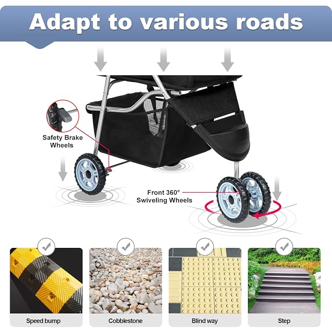 BestPet Pet Stroller - Black, 3 Wheels