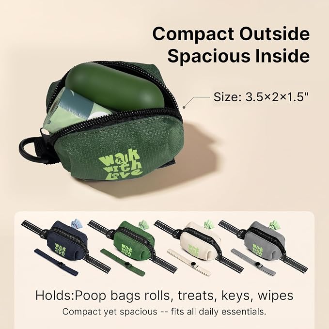 Dog Poop Bag Holder For Leash, Doggy Poop Bag Dispenser With Velcro Attachment, Suitable For Any Retractable Leash, Reusable Dispenser For Travel, Walking, Park, And Outdoor Use (Green)