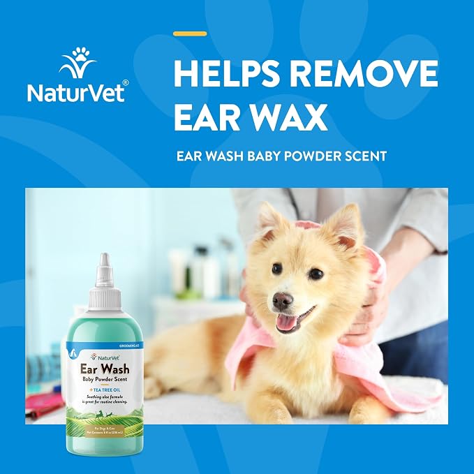NaturVet Ear Wash with Tea Tree Oil, Aloe & Baby Powder Scent, 8 oz