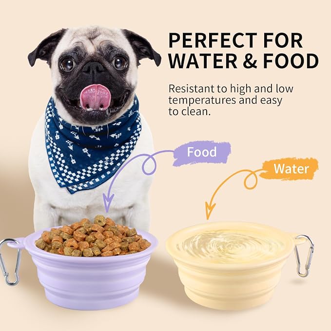 Collapsible Dog Bowls, 2 Pack, Macaron Yellow & Violet