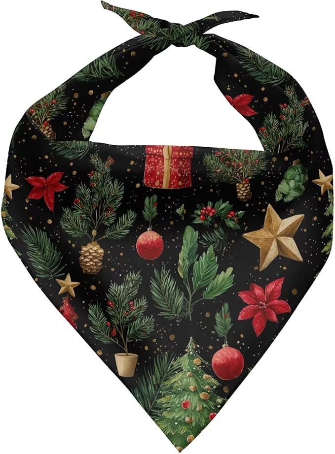 Jeiento Christmas Tree Dog Bandana Reversible Christmas Dog Scarf for Boy Girl Dogs Christmas, Small, Polyester, Christmas Tree