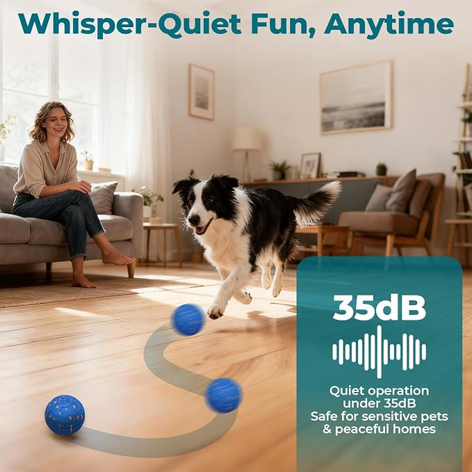 Roinoim Automatic Interactive Dog Ball Toy, Motion Activated Durable Rope Dog Chew Toy, USB Rechargeable Pet Exercise Ball for High Energy Dogs, Indoor Outdoor Playing, Blue