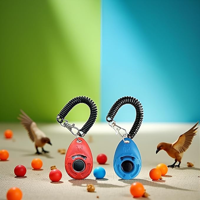 2Pcs Red and Blue Dog Training Clicker with Wrist Strap Lightweight Easy to Use, Pet Training Clicker for Cats Puppy Birds Horses. Perfect for Behavioral Training 2-Pack Collars